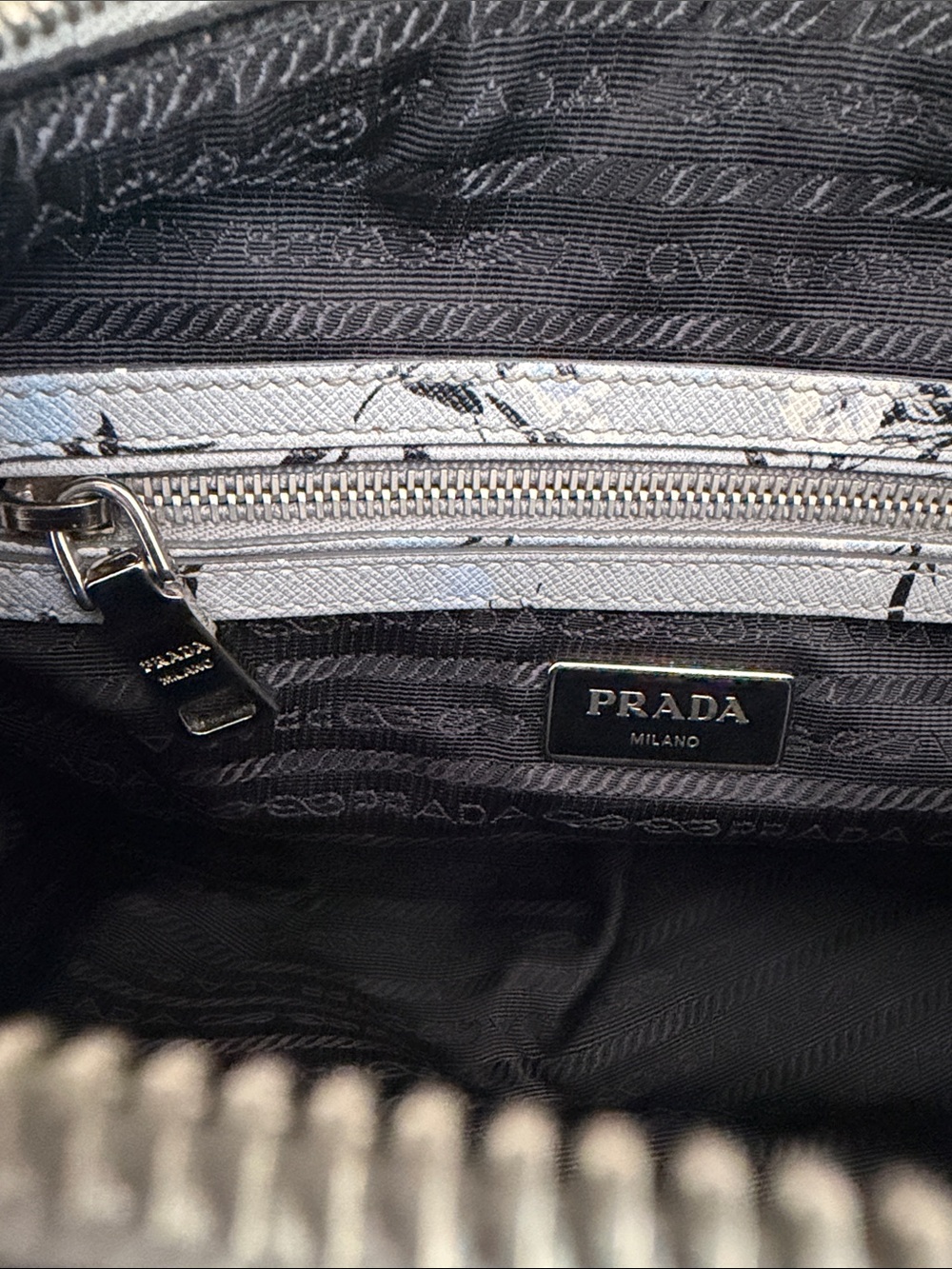 Prada Gray Floral Saffiano Leather Satchel with Strap - Pre-Loved - Picture 11 of 16